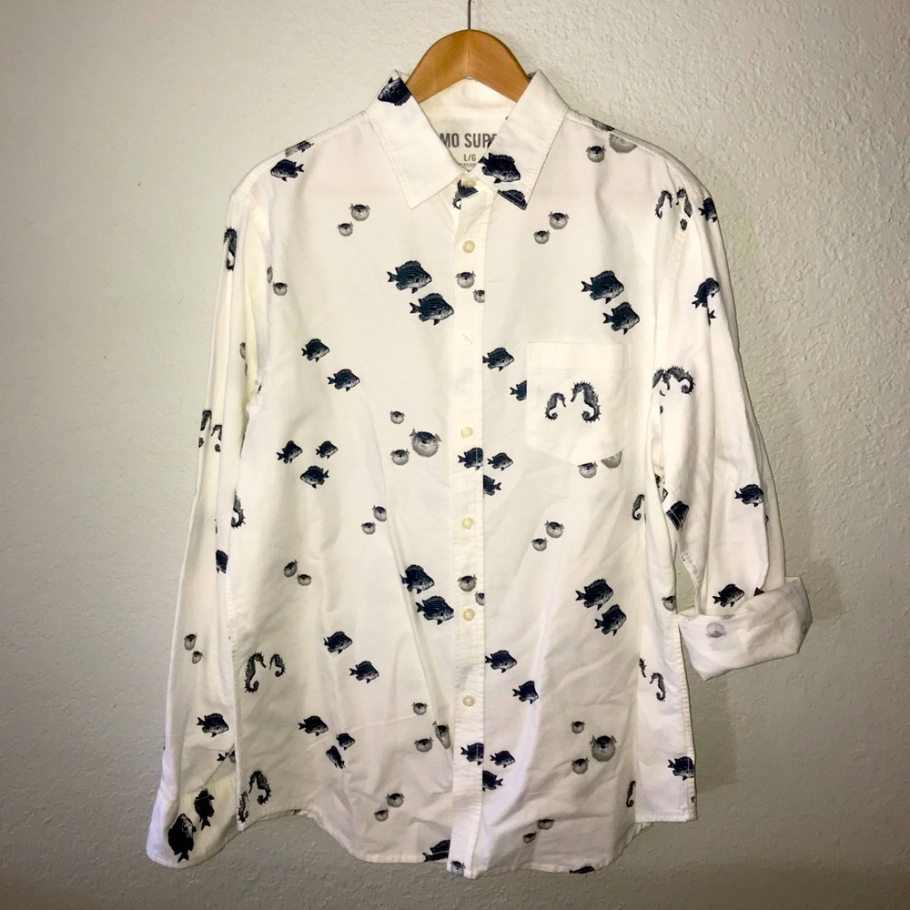 Mossimo Fish Print Oxford Shirt - Size L